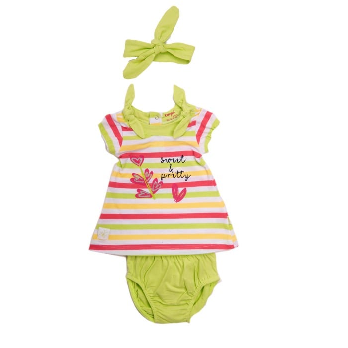 Rochie bebe fetita cu chilotel si bandana, dungi multicolore, Babybol [1]