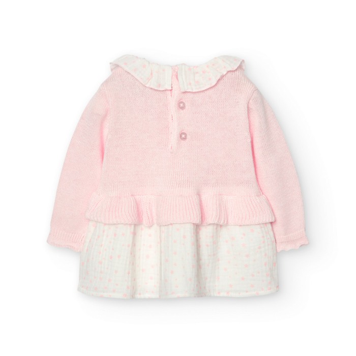 Rochie bebe fetita din tricot combinat cu muselina, roz, Boboli [2]