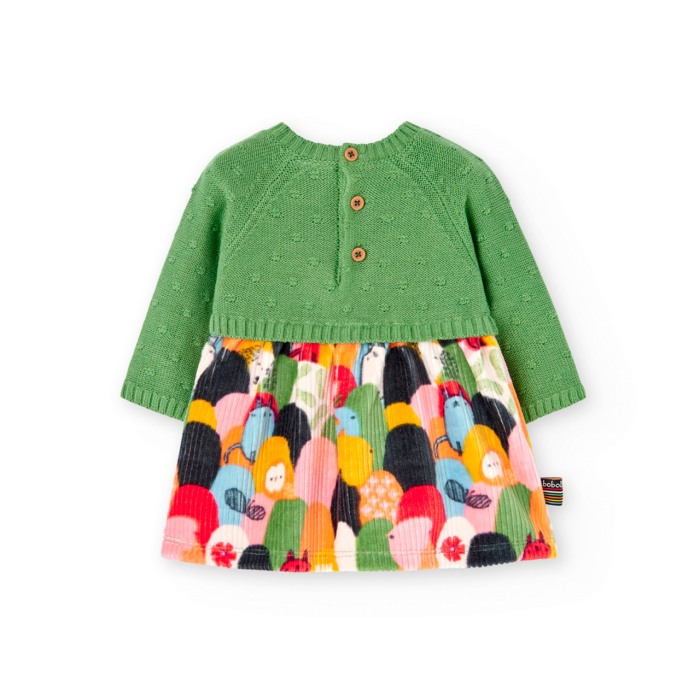Rochie bebe tricot cu fusta velur, verde, Boboli [2]