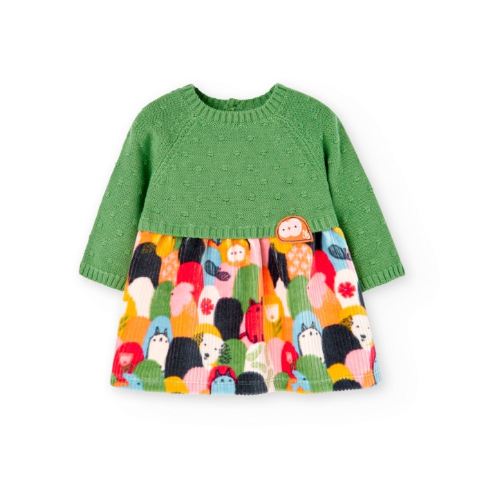 Rochie bebe tricot cu fusta velur, verde, Boboli [1]