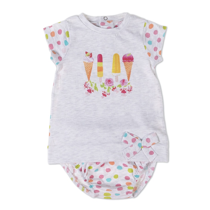 Rochie bumbac bebe fetita cu chilotel, imprimeu cornet inghetata, brand Babybol [1]