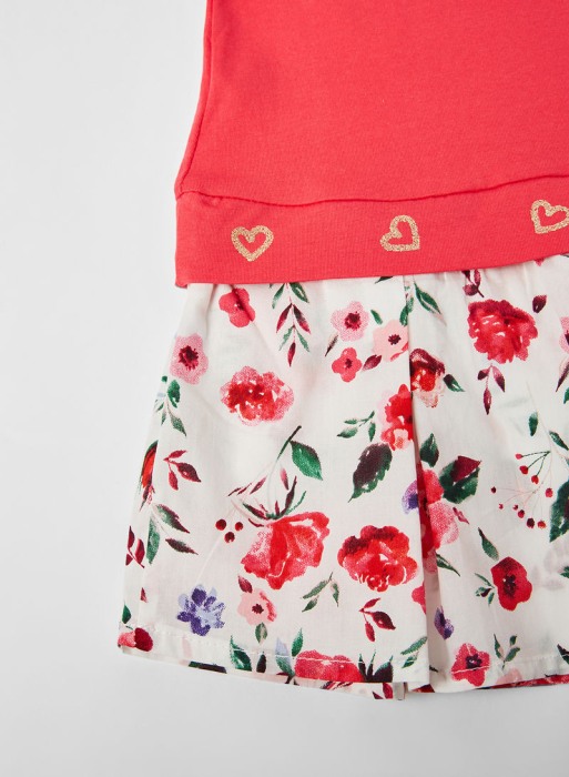 Rochie bumbac fete cu fusta inflorata si bandana, fucsia, Babybol [3]