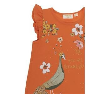 Rochie bumbac fete, maneca scurta, imprimeu paun, portocoliu, brand UBS2 [3]