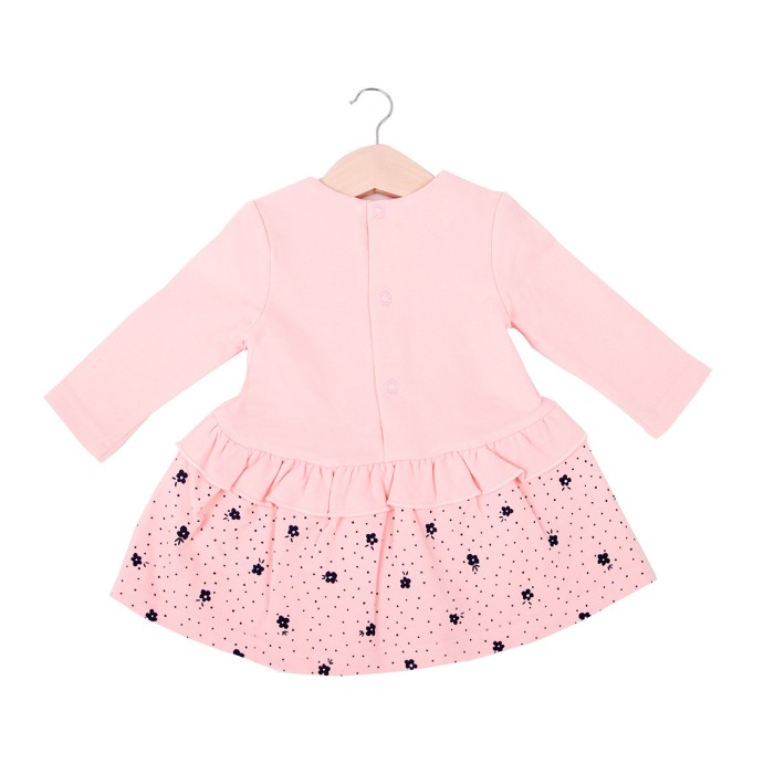 Rochie bumbac fete, volanas si imprimeu flori, roz,Babybol [2]