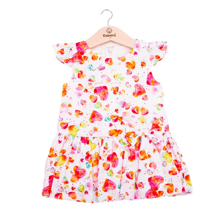 Rochie bumbac organic imprimeu inimioare multicolore, Babybol , 3luni -6 ani [1]