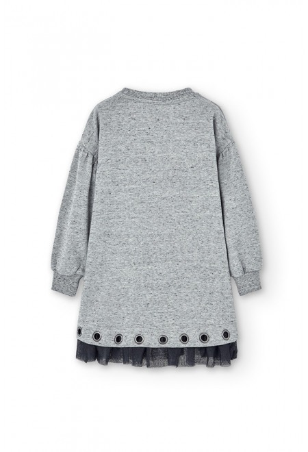 Rochie casual fete cu maneci bufante, bumbac, gri, Boboli [2]