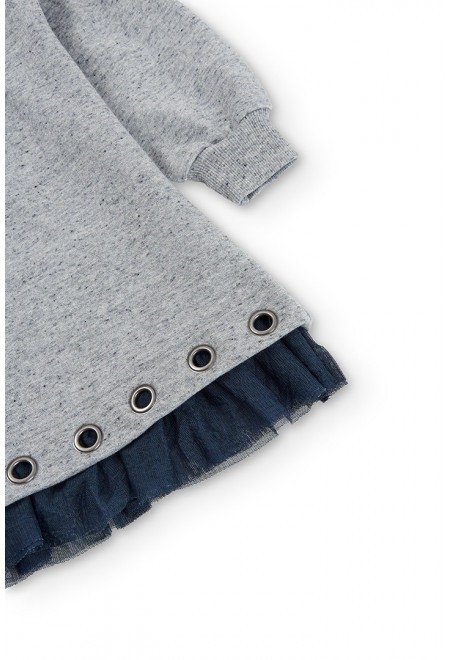 Rochie casual fete cu maneci bufante, bumbac, gri, Boboli [4]