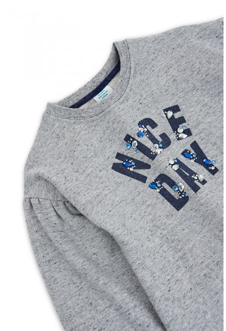 Rochie casual fete cu maneci bufante, bumbac, gri, Boboli [3]