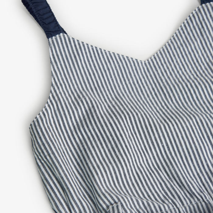 Rochie cu bretele fete, bumbac, broderie, cordon talie, dungi navy, brand Boboli [3]