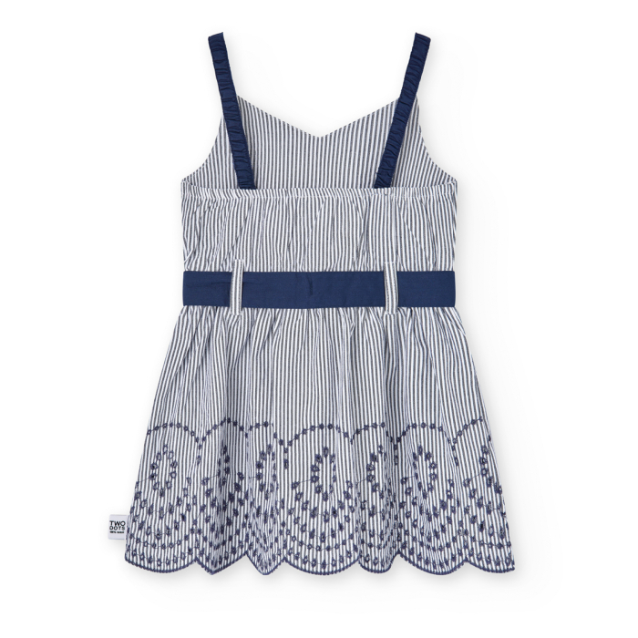 Rochie cu bretele fete, bumbac, broderie, cordon talie, dungi navy, brand Boboli [2]