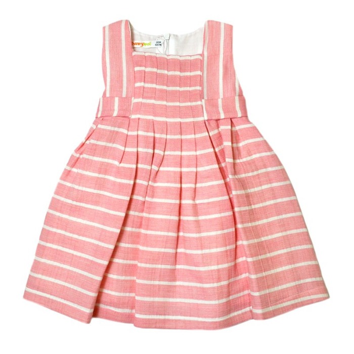 Rochie cu bretele panza topita, roz cu dungi, Babybol [2]