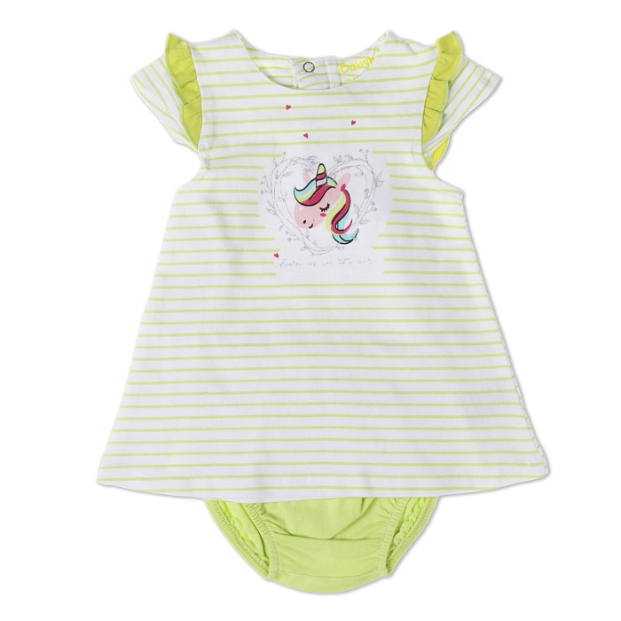 Rochie cu chilot maneca scurta, imprimeu unicorn, fistic,Babybol [1]