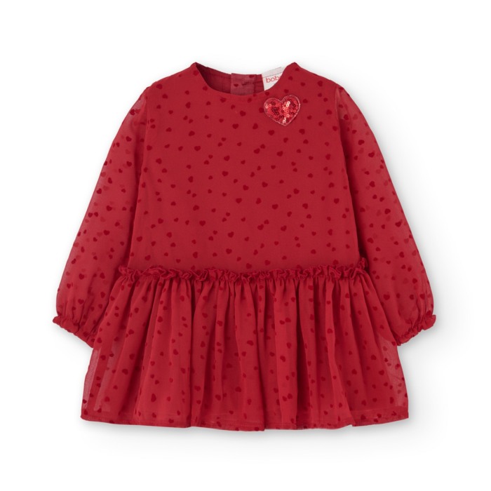 Rochie eleganta fete 1-8 ani, chifon, better cotton, imprimeu cu inimioare, rosie, Boboli [2]