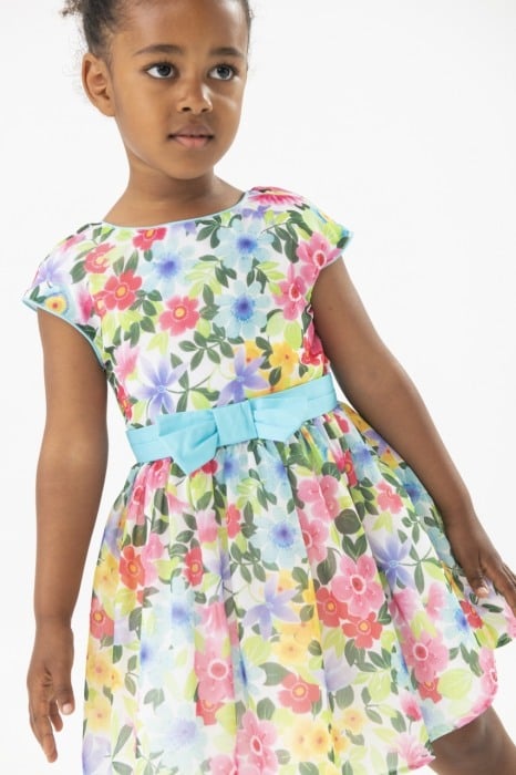 Rochie eleganta fetite 1-8 ani, imprimeu floral, funda turcoaz, brand BOBOLI [1]