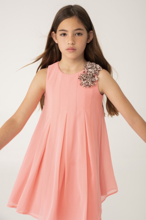 Rochie fete 4-16 ani, chiffon, pliuri, corai, Boboli [2]