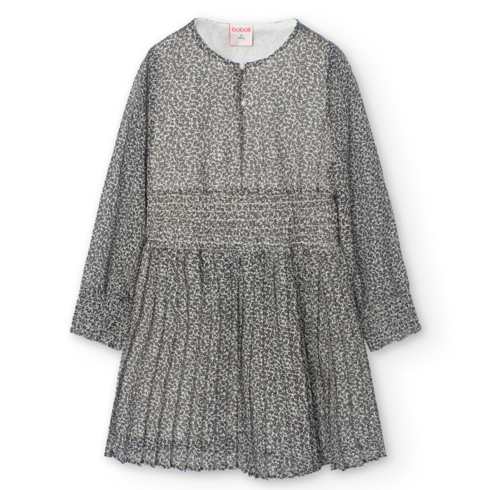 Rochie fete 4-16 ani, chifon, plisata, imprimeu flori negre, brand Boboli [2]