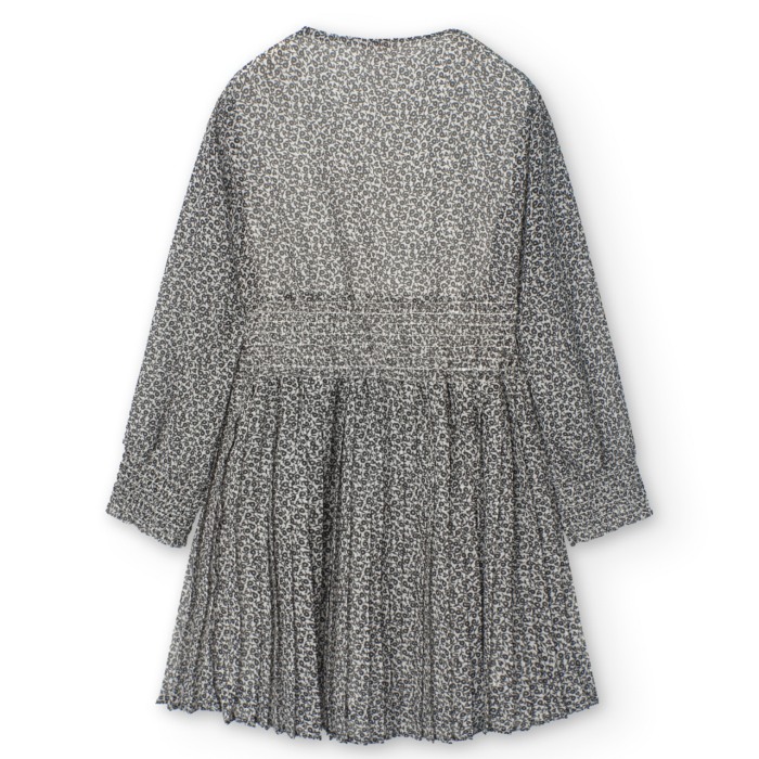 Rochie fete 4-16 ani, chifon, plisata, imprimeu flori negre, brand Boboli [3]