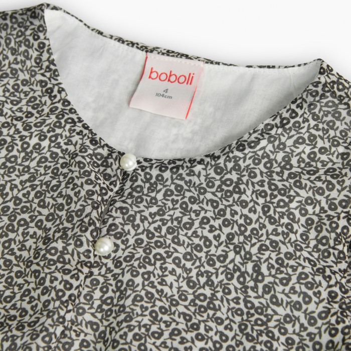 Rochie fete 4-16 ani, chifon, plisata, imprimeu flori negre, brand Boboli [4]