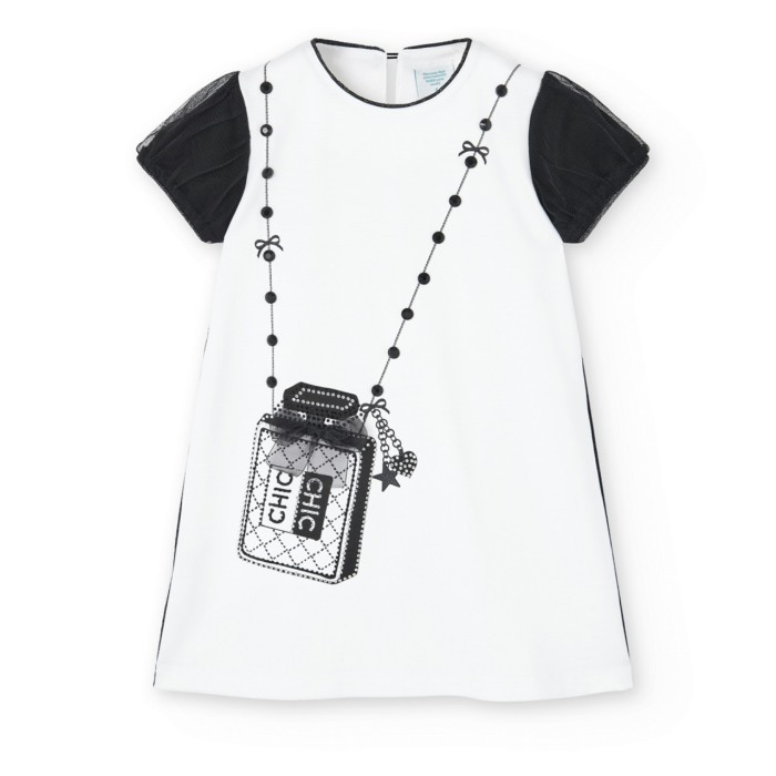 Rochie fete alba cu maneci tulle negru, Boboli [2]