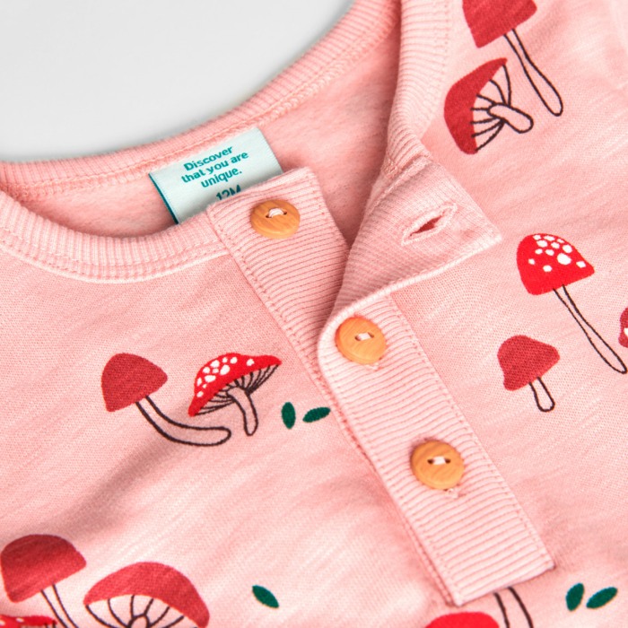 Rochie fete bumbac, imprimeu ciuperci, roz, Boboli [3]