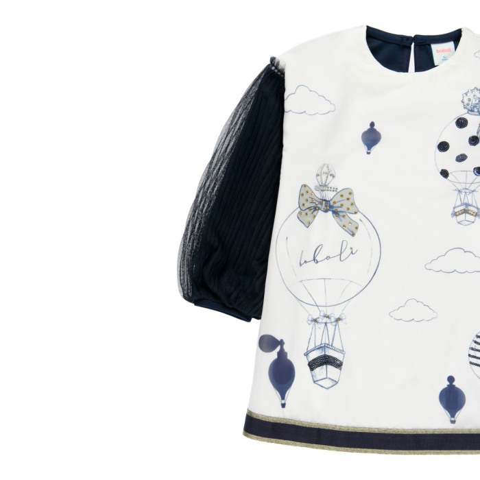 Rochie fete cu maneci bufante plisee, tulle, bleumarin, Boboli [2]