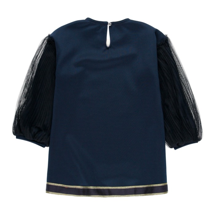 Rochie fete cu maneci bufante plisee, tulle, bleumarin, Boboli [3]