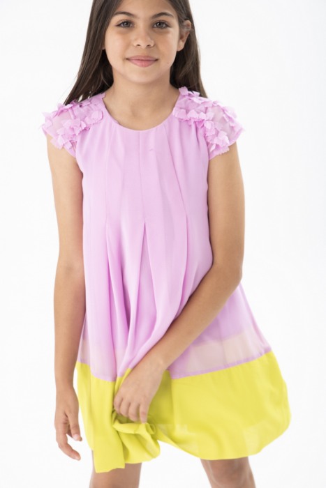 Rochie fete eleganta, combinatie de culori lila/verde, BOBOLI [1]