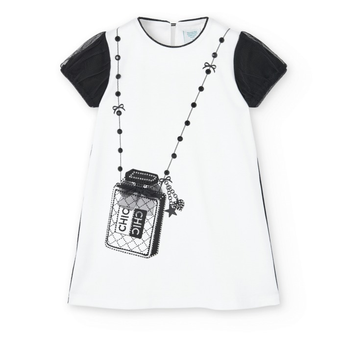 Rochie fete, imprimeu CHIC, alba, BOBOLI [3]