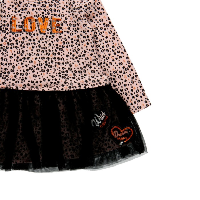 Rochie fete jersey cu maneca lunga, animal print cu tulle, roz, Boboli [4]