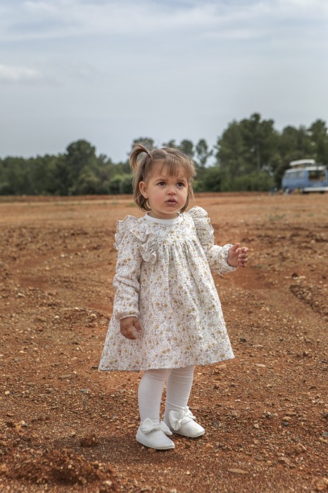 Rochie fete muselina, imprimeu floral, bej, Babybol [5]