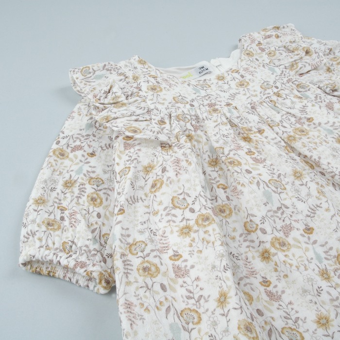 Rochie fete muselina, imprimeu floral, bej, Babybol [4]