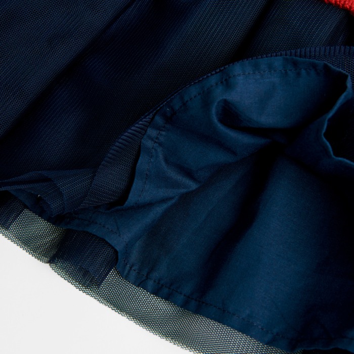 Rochie fete tricot rosie cu fusta tulle navy, coroana cu strasuri, Boboli [4]