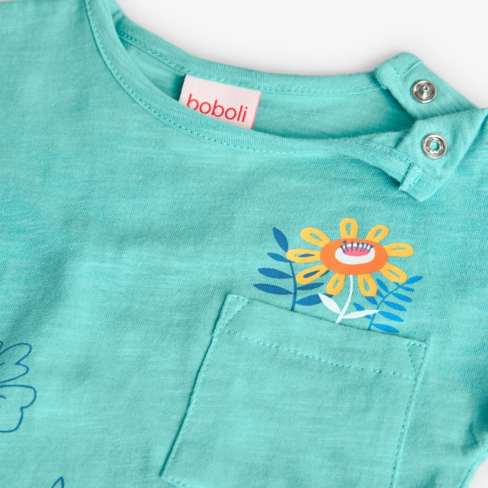 Rochie fete vara bumbac, flori aplicate, turcoaz, brand Boboli [5]