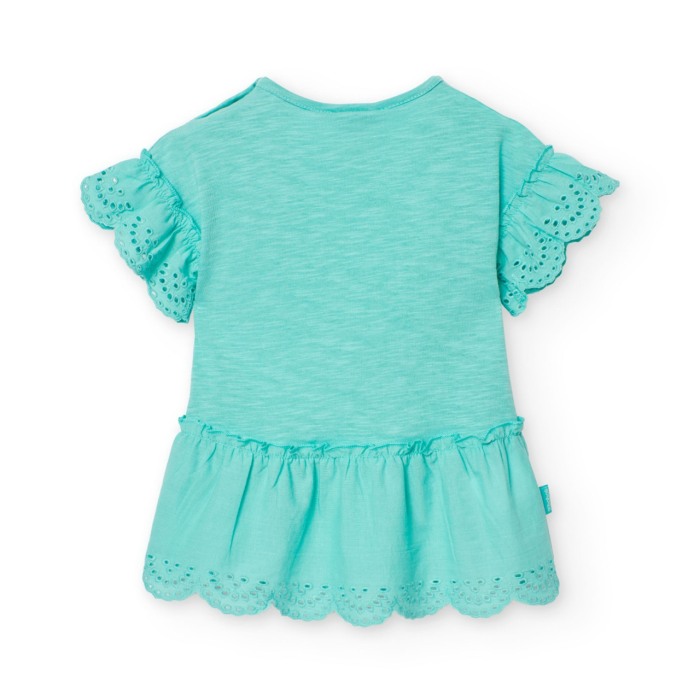 Rochie fete vara bumbac, flori aplicate, turcoaz, brand Boboli [4]