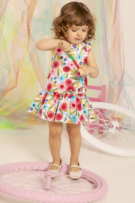 Rochie fetita Babybol, maneca scurta , bumbac, imprimeu floral, fucsia - 11134 [2]