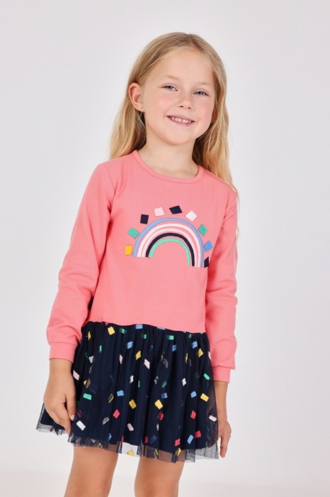 Rochie fetite 1-8 ani bumbac better cotton, fusta tulle cu broderie, orange, brand Boboli [1]