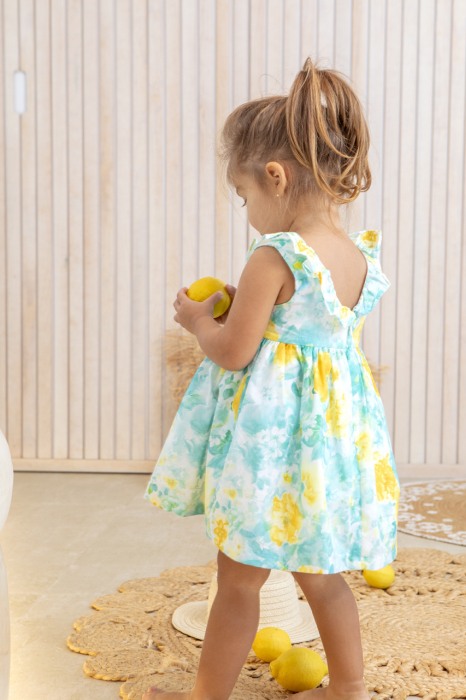 Rochie fetite Babybol, imprimeu floral, verde, bumbac 100% [3]