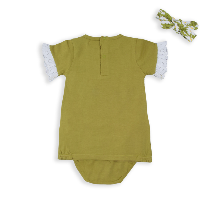 Rochie fetite bumbac cu bandana, maneca scurta, imprimeu floral, olive, brand Babybol [3]