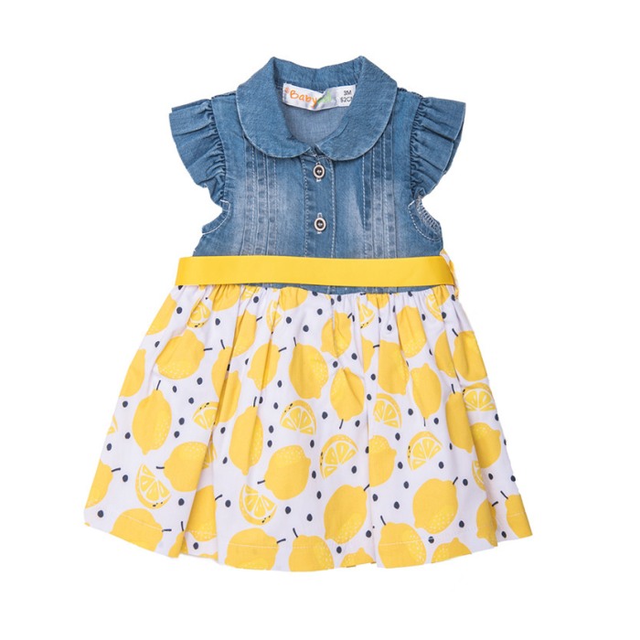Rochie fetite cu maneca scurta, imprimeu lamai, denim, Babybol [2]