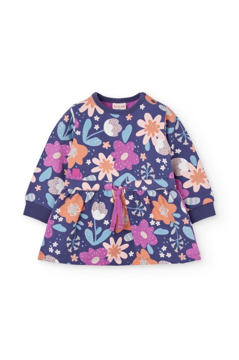 Rochie fetite maneca lunga, bumbac better cotton, imprimeu floral mov, brand Boboli [2]