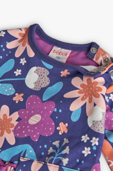 Rochie fetite maneca lunga, bumbac better cotton, imprimeu floral mov, brand Boboli [4]