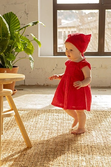 Rochie fetite maneca scurta, broderie, batic, bumbac, rosie, Babybol [1]