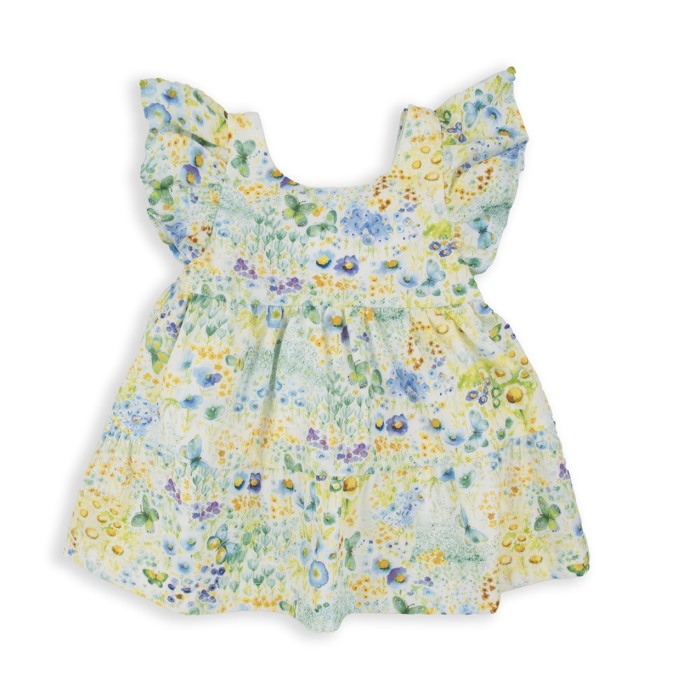 Rochie fetite maneca scurta, bumbac Oeko Tex, imprimeu fluturi, verde, Babybol [1]