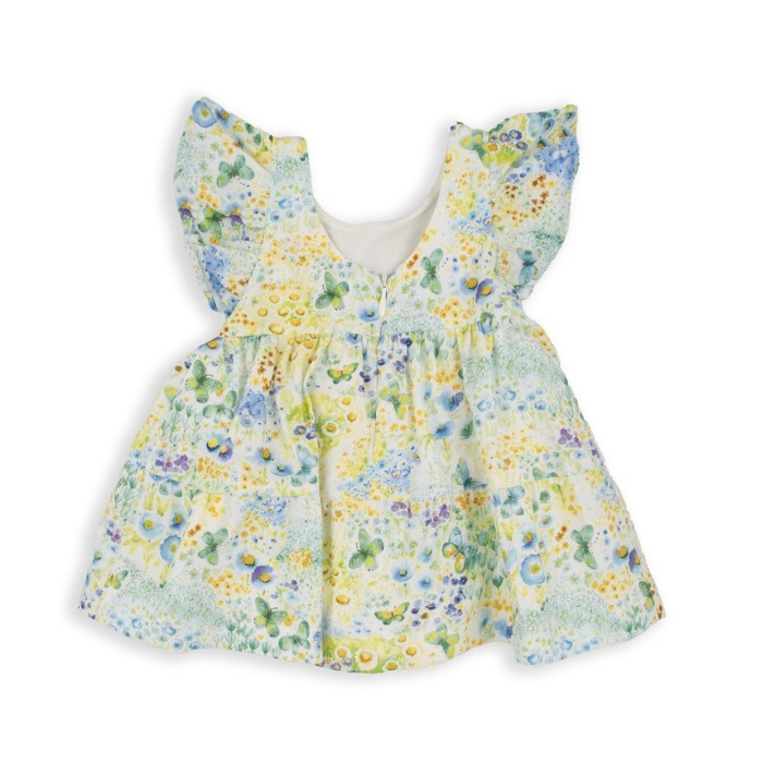 Rochie fetite maneca scurta, bumbac Oeko Tex, imprimeu fluturi, verde, Babybol [2]