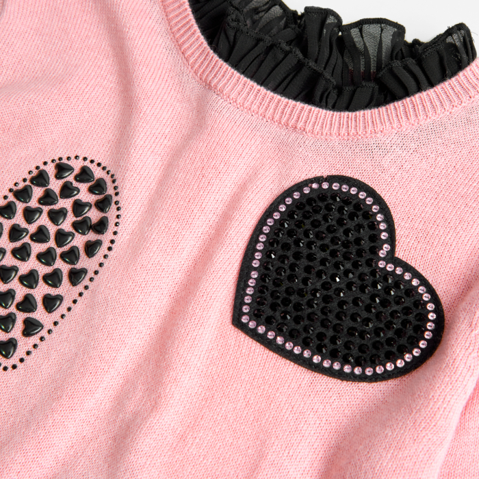 Rochie fetite tricotata, fusta plisata neagra, roz, brand Boboli [3]