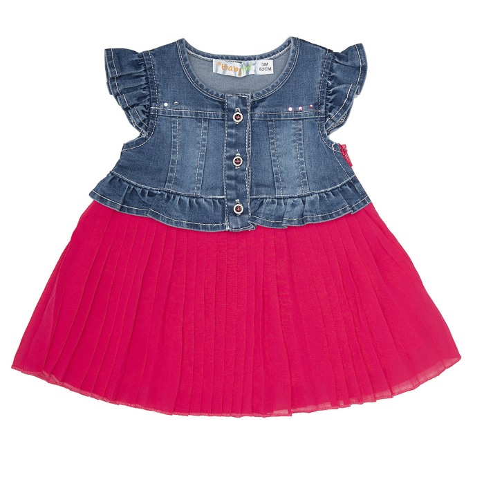 Rochie jeans cu fusta plisee siclam, Babybol [1]