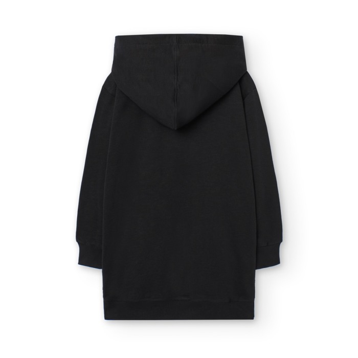 Rochie maneca lunga fete, bumbac better cotton, gluga, neagra, Boboli [4]