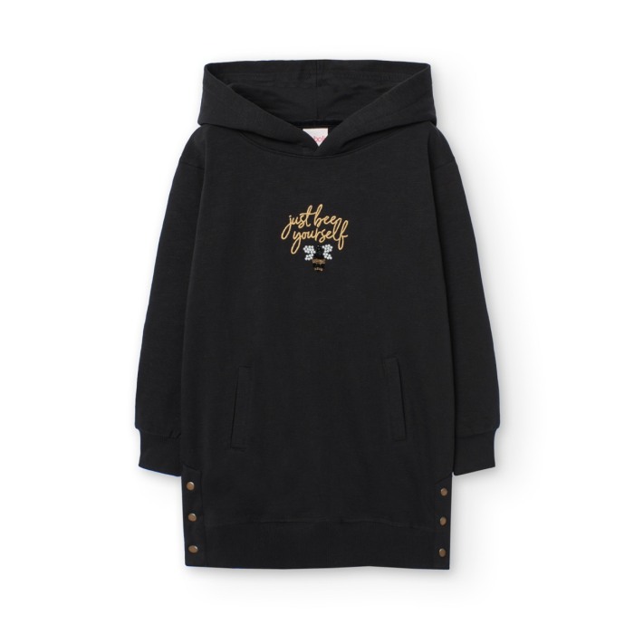 Rochie maneca lunga fete, bumbac better cotton, gluga, neagra, Boboli [3]