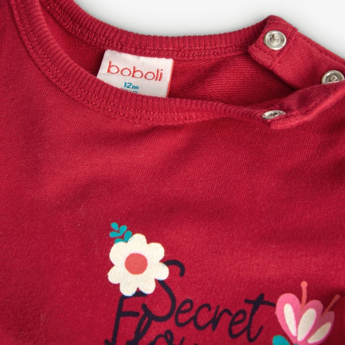 Rochie maneca lunga fetite, bumbac, imprimeu floral, rosie, brand Boboli [4]