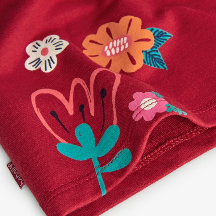 Rochie maneca lunga fetite, bumbac, imprimeu floral, rosie, brand Boboli [5]